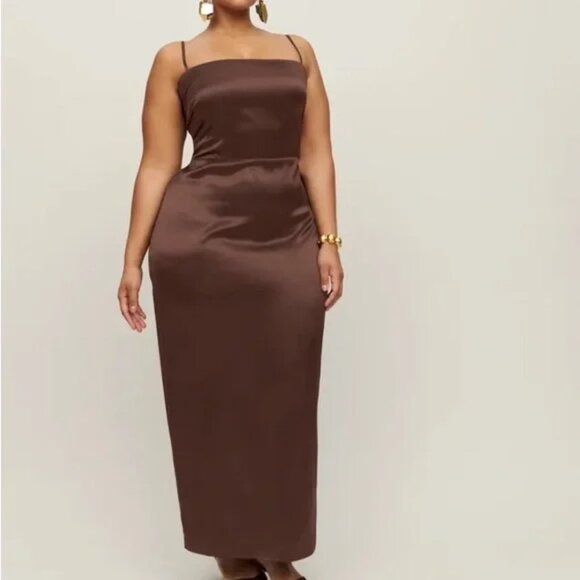 Reformation Dresses & Skirts - Reformation | Frankie 100% Silk Maxi Slip Es Dress in Brown‎ Plus Size 16